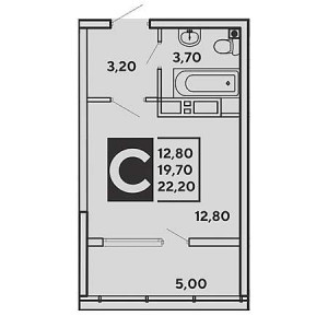 Студия 22.2м²