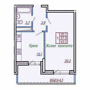 1 комнатная 42.2м²