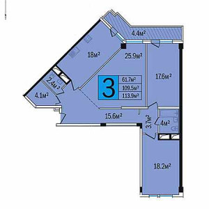 3 комнатная 113.9м²