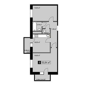 2 комнатная 53.04м²