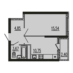 1 комнатная 37.21м²