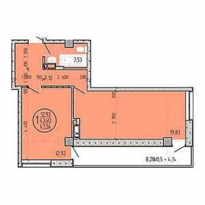 1 комнатная 47.54м²