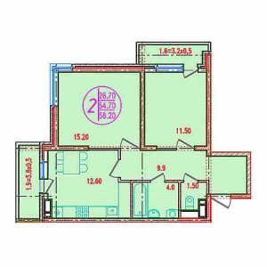 2 комнатная 58.2м²