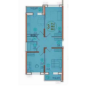 3 комнатная 69.8м²