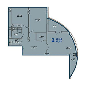 2 комнатная 88.02м²