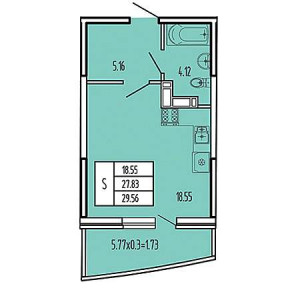 Студия 29.56м²