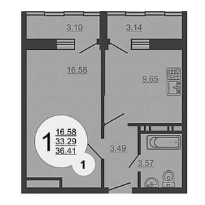 1 комнатная 36.41м²