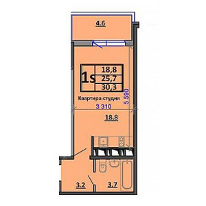 Студия 30.3м²