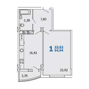 1 комнатная 54.94м²