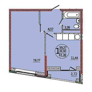 1 комнатная 41.26м²