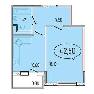 1 комнатная 42.5м²