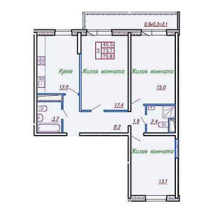 3 комнатная 75.8м²