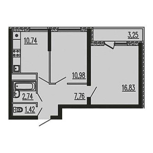 2 комнатная 53.72м²