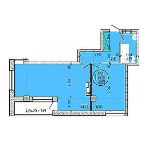 1 комнатная 48.09м²