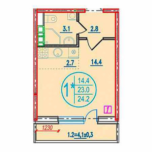 Студия 24.2м²