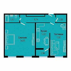 2 комнатная 82.42м²