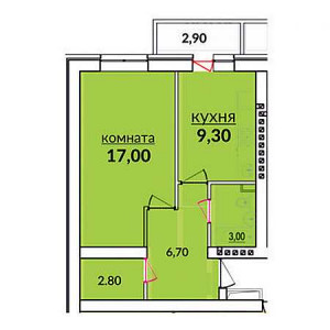 1 комнатная 41.7м²