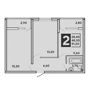 2 комнатная 51.2м²