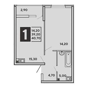 1 комнатная 40.7м²