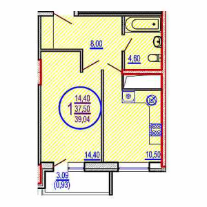 1 комнатная 39.04м²