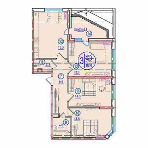 3 комнатная 82.6м²