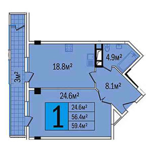 1 комнатная 59.4м²