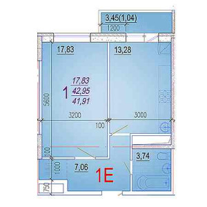 1 комнатная 41.91м²