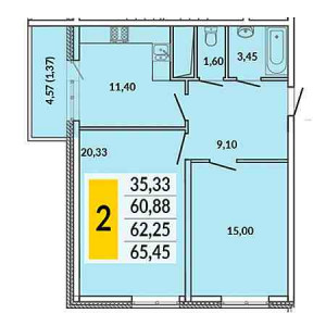 2 комнатная 65.45м²