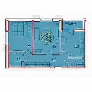 2 комнатная 52.3м²