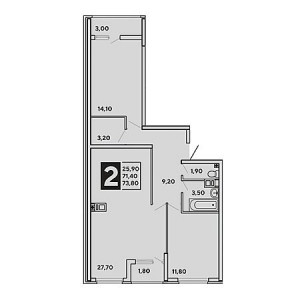 2 комнатная 73.8м²