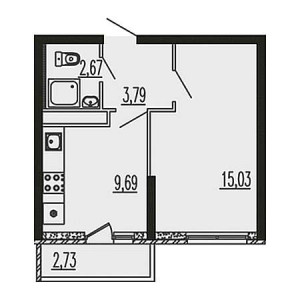 1 комнатная 40.72м²