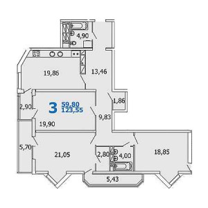 3 комнатная 123.55м²