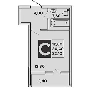 Студия 22.1м²