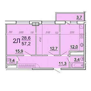 2 комнатная 57.2м²