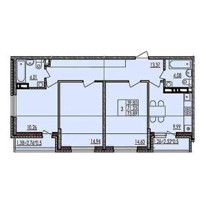 3 комнатная 73.89м²