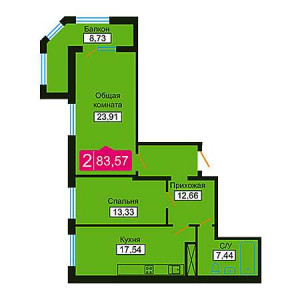 2 комнатная 83.57м²