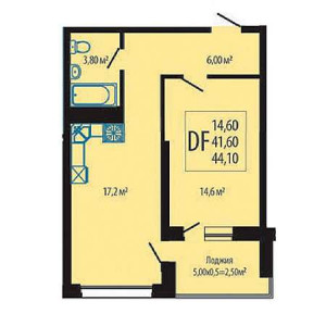 1 комнатная 44.1м²