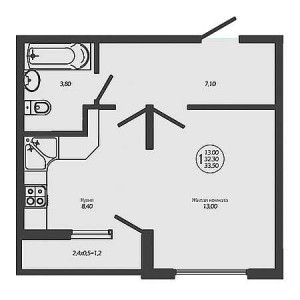 1 комнатная 35.5м²