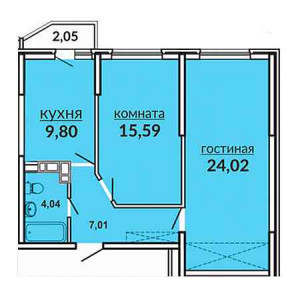 2 комнатная 62.51м²