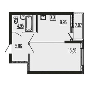 1 комнатная 36.17м²