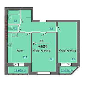 2 комнатная 62.8м²