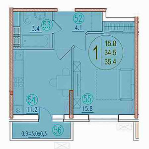 1 комнатная 35.4м²