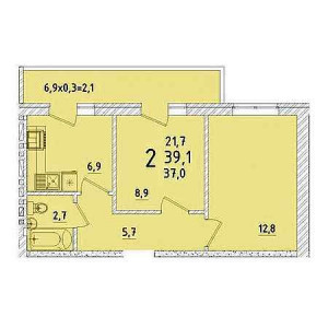 2 комнатная 39.1м²