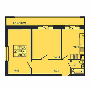 2 комнатная 58.92м²