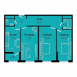 3 комнатная 82.66м²