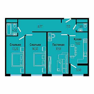 3 комнатная 83.7м²