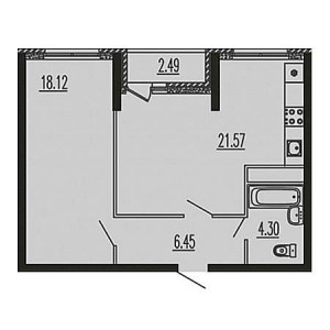 1 комнатная 52.93м²