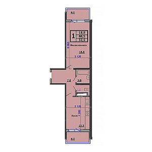 1 комнатная 52.5м²