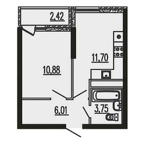 1 комнатная 34.76м²