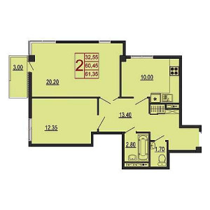 2 комнатная 61.35м²